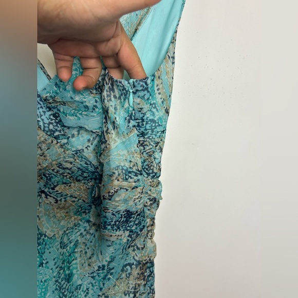 Sheri Marti VTG Y2K Paisley 10 Flare Hem Metallic Blue Empower waist Midi Dress - Picture 13 of 15